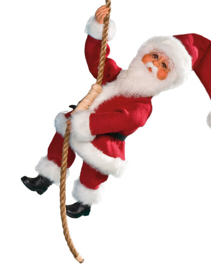 Tomte hängandes i rep